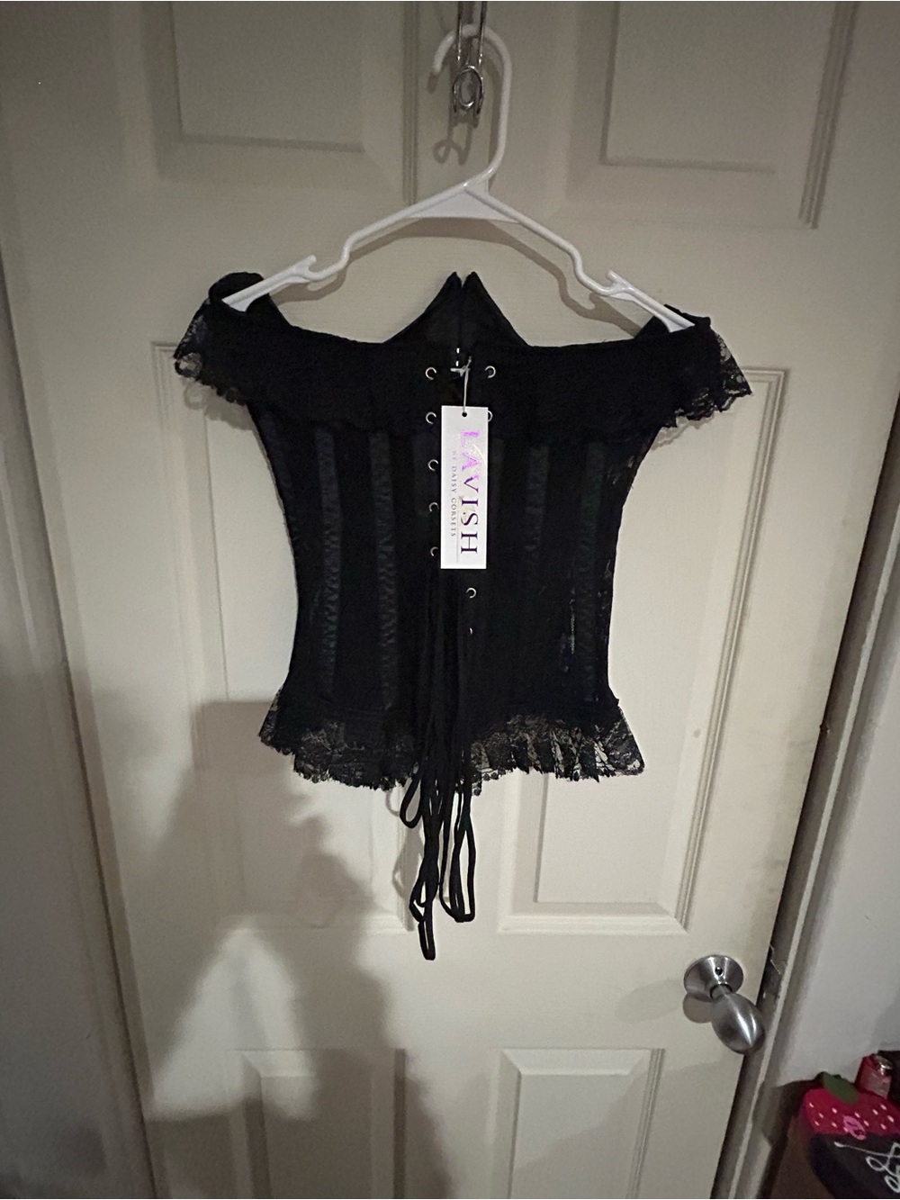 Lavish Black Off-Shoulder Lace Corset Bustier